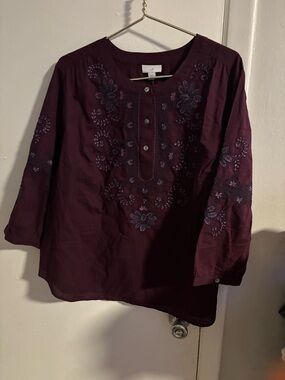 J Jill Embroidered Blouse XLP Petite Burgundy Boho Top NEW
(916)